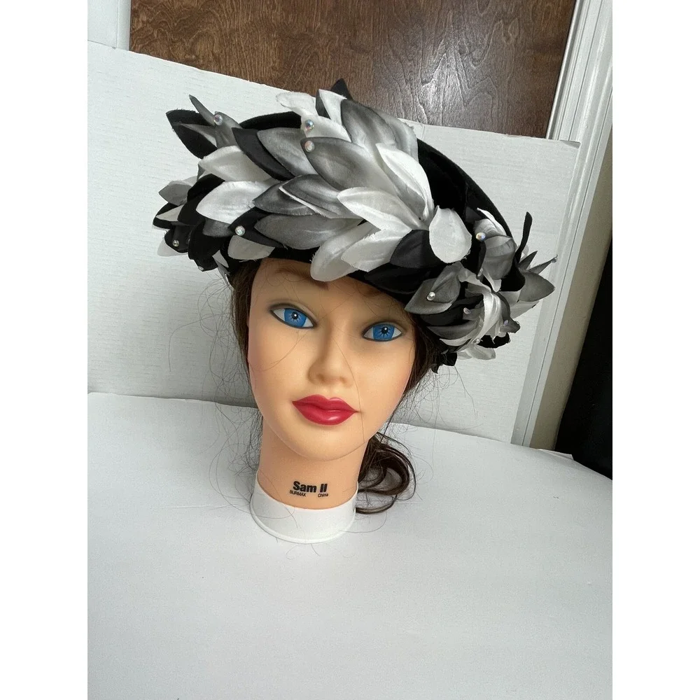 Vintage Wool Hat Black Doeskin Felt Bollman Black w/wreath Theater Costume USA